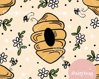 Busy Honey Bees Seamless Pattern 300 DPI PNG Instant Download Digital Papers Vinyl Fabric Surface Design bumble bee seamless Pattern File