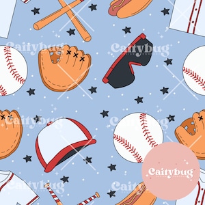 Motif répétitif sans couture Baseball Gear - tissu conçu pour la sublimation - oeuvre d'art originale tendance dessinée à la main