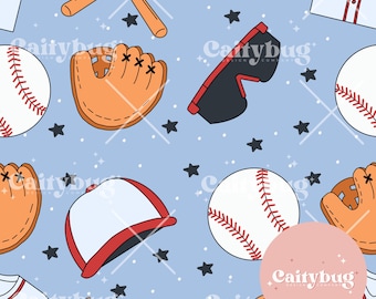 Baseball Gear Seamless Repeating Pattern - Fabric Design For Sublimation - Hand Drawn Trendy Original Art