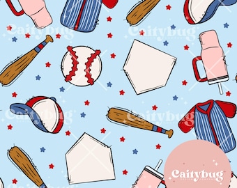 Baseball Seamless Pattern, Sports Print, Fabric Design (PNG & PDF)