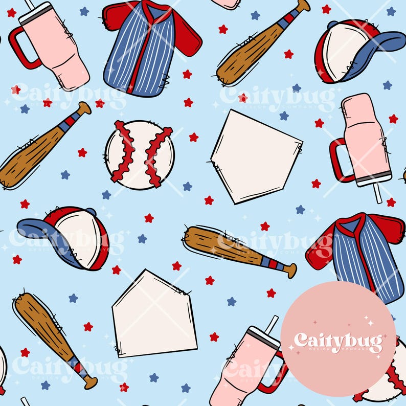 Baseball Seamless Pattern, Sports Print, Fabric Design (PNG & PDF) - Etsy