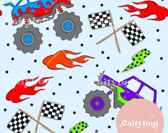 Monster Trucks Seamless Pattern 300 DPI PNG Instant Download Digital Papers Vinyl Fabric Surface Design Monster Jam seamless Pattern File