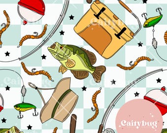 Fishing Trip Seamless Pattern, PNG & PDF (Digital Download)