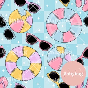Pool Party Pool Float Seamless Pattern 300 DPI PNG Instant Download Digital Papers Vinyl Fabric Surface Design Summer sunshine Pattern File