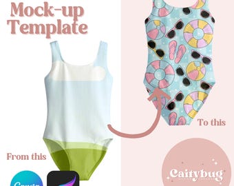 Girls Ribbed Swimsuit realistic mock-up template for Canva and Procreate, Seamless pattern mock-up, your design here mock-up, Swim Mockup