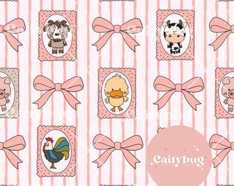 Pink Farm Animals Picture Frames Seamless Pattern, Digital PNG File, Baby Blanket Pattern