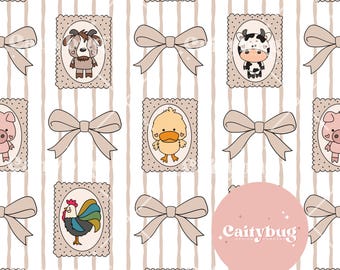 Neutral Farm Animals Picture Frames Seamless Pattern, Digital PNG File, Baby Blanket Pattern