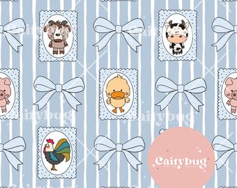 Blue Farm Animals Picture Frames Seamless Pattern, Digital PNG File, Baby Blanket Pattern