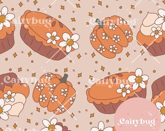 Thanksgiving Desserts Seamless Repeating Pattern - Fabric Design For Sublimation - Hand Drawn Trendy Original Art