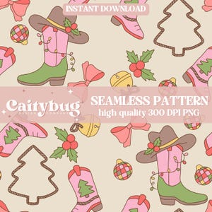 Retro Cowboy Christmas Seamless Pattern 300 DPI PNG Instant Download Digital Papers Vinyl Fabric Surface Design Winter Christmas File