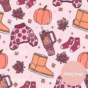 Fall Cozy Vibes Seamless Pattern 300 DPI PNG Instant Download Digital Papers Vinyl Fabric Surface Design Fall Fashion seamless Pattern File