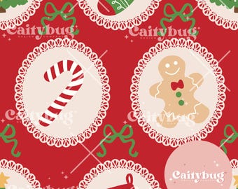 Lace Christmas Icons with bows Seamless Pattern 300 DPI PNG Instant Download Digital Papers Vinyl Fabric Surface Design Retro seamless file