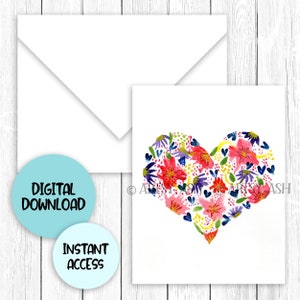 Aquarelle coeur, téléchargement numérique | Drôle, Carte de voeux, Imprimable, Punny, Anniversaire, carte, Téléchargement immédiat, Enveloppe imprimable
