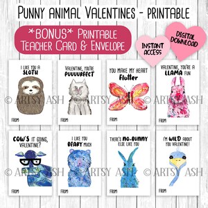 Punny Dieren + BONUS Leraarkaart - Valentijnsdag afdrukbaar - Alle ontwerpen - Digitale download