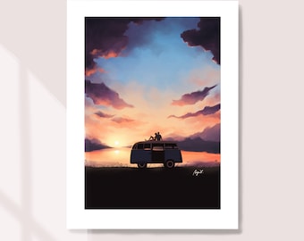 Die beste Zeit mit Dir - Kunstdruck - Sonnenuntergang - Landschaft - Naturliebhaber - Road Trip - Reisen - Peijin