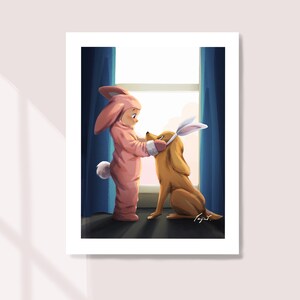 Lapin ensemble - impression d'art - cadeau de Pâques - art mural - animal mignon - illustration pour enfants - Pékinois