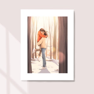 That Moment With You - Art Print - Couple Art - Sweet Moment - Winter Art - Snowscape - Sunlight in Winter