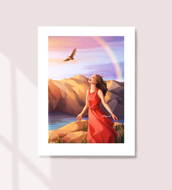 Free as A Bird Art Print Free Spirit Landscape Drawing Etsy