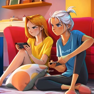 Noche de juegos - Lámina artística - Noche de chicas - Mejores amigas - Amistades - Ambiente acogedor - Diversión en la vida - Peijin