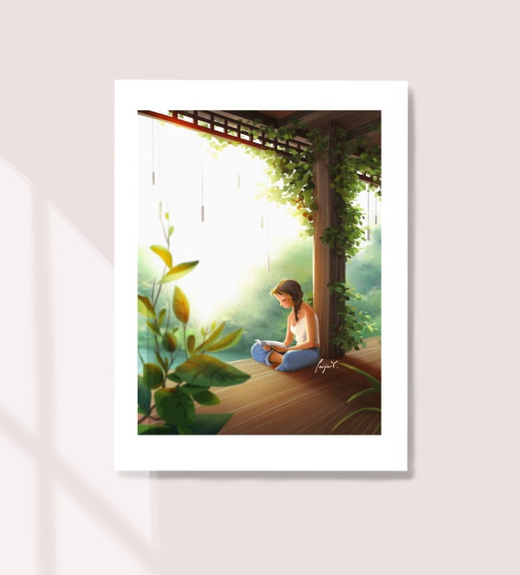 Peace - Art Print - Home Deco - Reading - Nature Lover - Meditation Art - Peijin