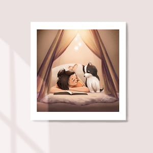 Lesepartner - Kunstdruck - Wandkunst - Wanddeko - Zu Hause bleiben - Lustige Illustration - Peijin