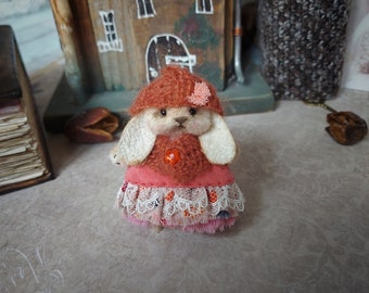Handmade Teddy Bunny (5.5 cm), Primitive Dolls Bunny, Blythe bunny, Dollhouse bunny, Stuffed Teddy Bunny, Bunny Lover, Dressed Miniature