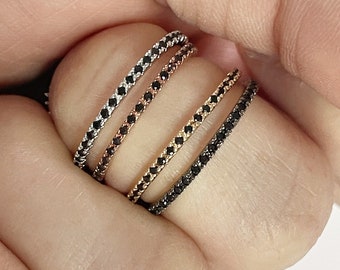 Black 1mm CZ Eternity Wedding Full Stackable Eternity Black Diamond CZ Pave Stacking Band