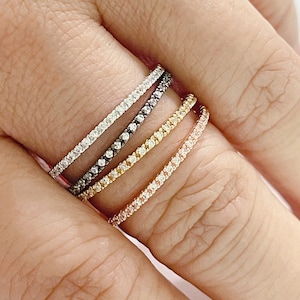 Ultra Thin 1mm Diamond CZ Wedding Stack Band Anniversary Band Half Full Stackable Eternity Band