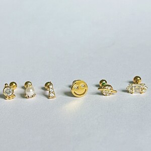Gold CZ Piercings | 925 Sterling Silver | Screw Back Earring CZ Piercing Dainty Helix Rook Daith Tragus Conch Cartilage Emoji Piercing stud