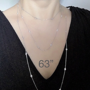 CZ Diamonds By The Yard 63 Inches in Sterling Silver CZ Station Necklace