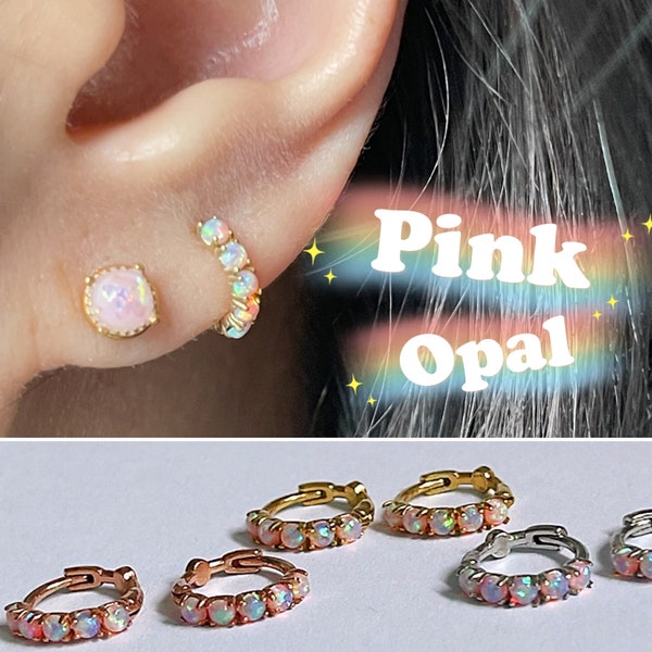 Opal Huggie Hoops | 925 | argent sterling Boucles d’oreilles Opale Rose Délicate