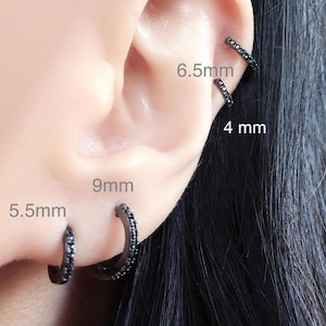 Black Diamond Gunmetal Black Huggie Earrings | 4 sizes | 925 | Black CZ Tiny Huggie Hoops | Single Black CZ Cartilage