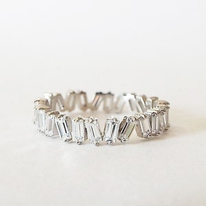 Diamond Baguette Cluster Eternity Band CZ Baguette Cluster 925 White Gold Eternity Wedding Stack Baguette Band