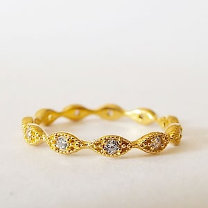 Gold Vintage style 925 Art Deco Dainty Thin Wedding Band