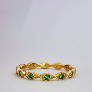 Emerald May Birthstone Eternity Ring CZ Art Deco Green CZ Stackable Birthstone 925 Silver Wedding Band Emerald Stacking Band