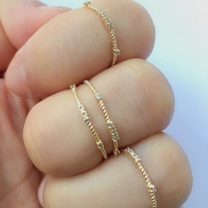 Gold Diamant Twist Ring Silber CZ Super Dünn Stapelring Eternity Ring
