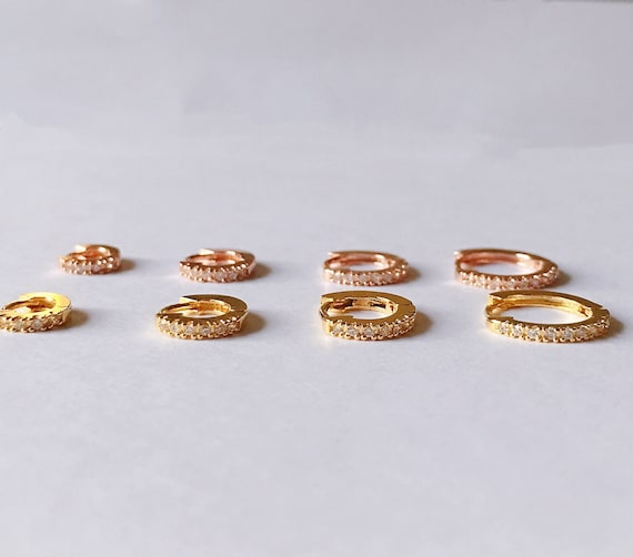 Small Huggie Hoop Earrings | 4 Sizes | Sterling Silver | Diamond