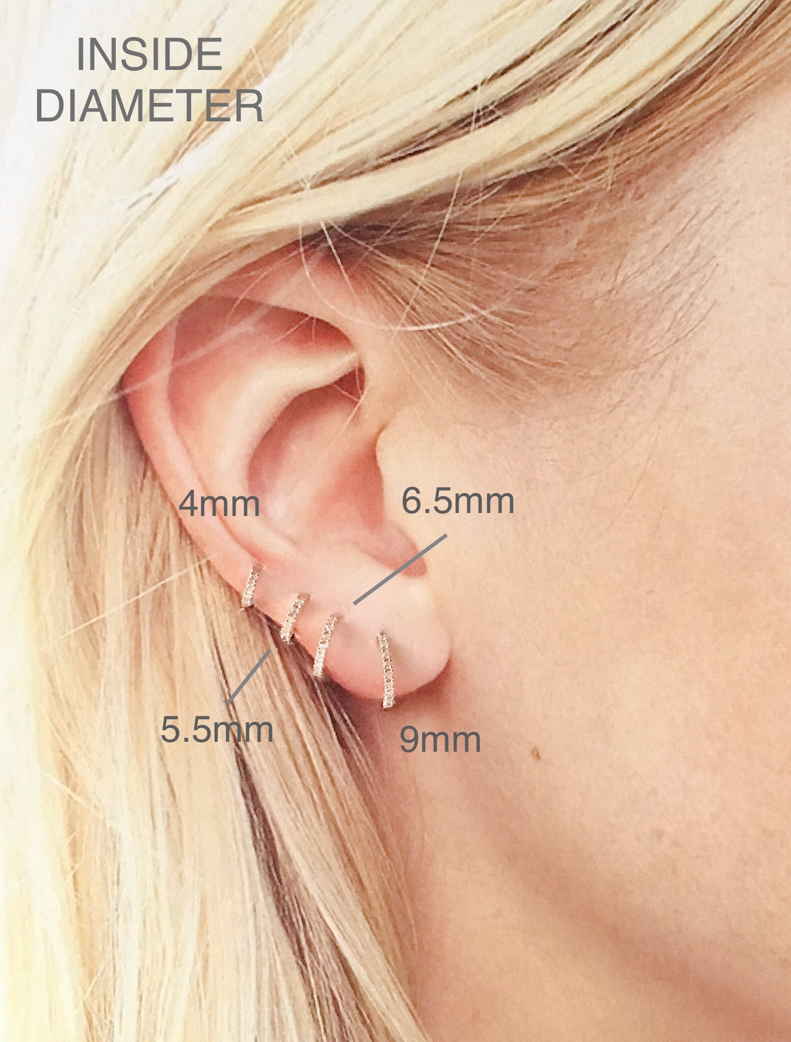 Small Huggie Hoop Earrings | 4 Sizes | Sterling Silver | Diamond