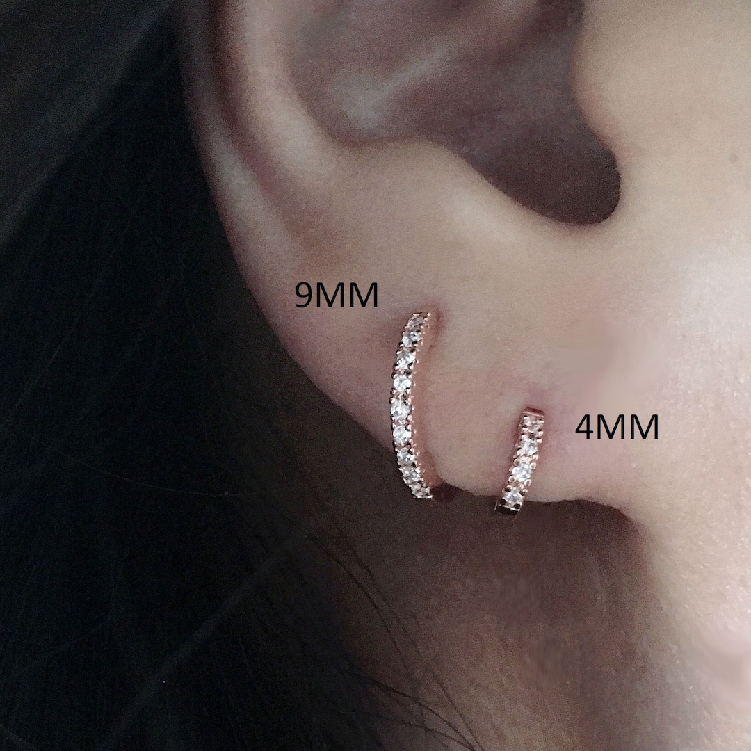 Small Huggie Hoop Earrings | 4 Sizes | Sterling Silver | Diamond