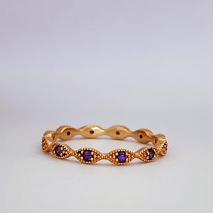 Amethyst February Birthstone Eternity Ring CZ Art Deco Amethyst Purple 925 Sterling Silver Stackable Wedding Amethyst Dainty Stacking Band