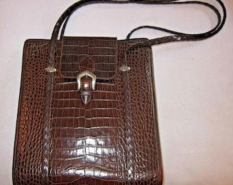 1990er Vtg Brighton Donna Classic Tote Schoko Kroko Leder Schultertasche
