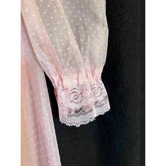 80s Vtg Prom Dress Sz XS Pink Swiss Dot Lace Ruff… - image 6