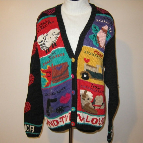 BellePointe State Sampler Cardigan Sweater Size M… - image 4