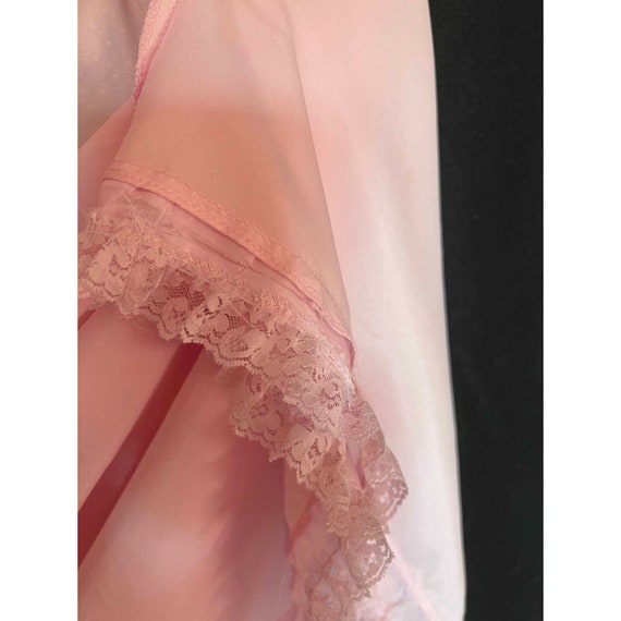 80s Vtg Prom Dress Sz XS Pink Swiss Dot Lace Ruff… - image 10