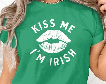 Kus me, ik ben Iers T-shirt, grappig Saint Patrick's Day shirt, unisex grafisch t-shirt, casual feestkleding, Ierse trotskleding