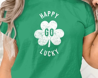 Happy Go Lucky St. Patrick's Day-T-shirt: Distressed Clover-afbeelding