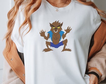 Classic Werewolf Cartoon Graphic T-Shirt - Unique Retro Halloween Wolf Man - Perfect Gift for Monster Fans | Unisex t-shirt