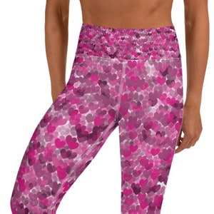 Pink Hearts Pattern | Yoga Leggings - Valentines Day - Valentines Gift for Her - Valentines Gifts - Women&#39;s Yoga - Hearts - Pink - Love