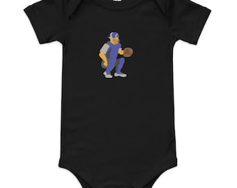 Baseball Catcher Graphic Onesie - Retro Sports Baby One Piece Design voor honkbalfans en spelers | Baby met korte mouwen uit één stuk