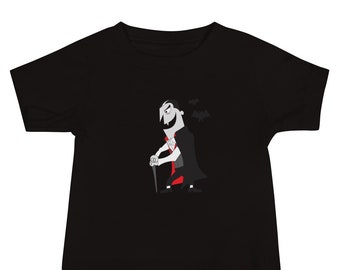 Dracula Graphic Baby Tee - Retro Halloween Baby T-Shirt - Vampire Cartoon - Gift for Monster & Horror Lovers | Baby Jersey Short Sleeve Tee